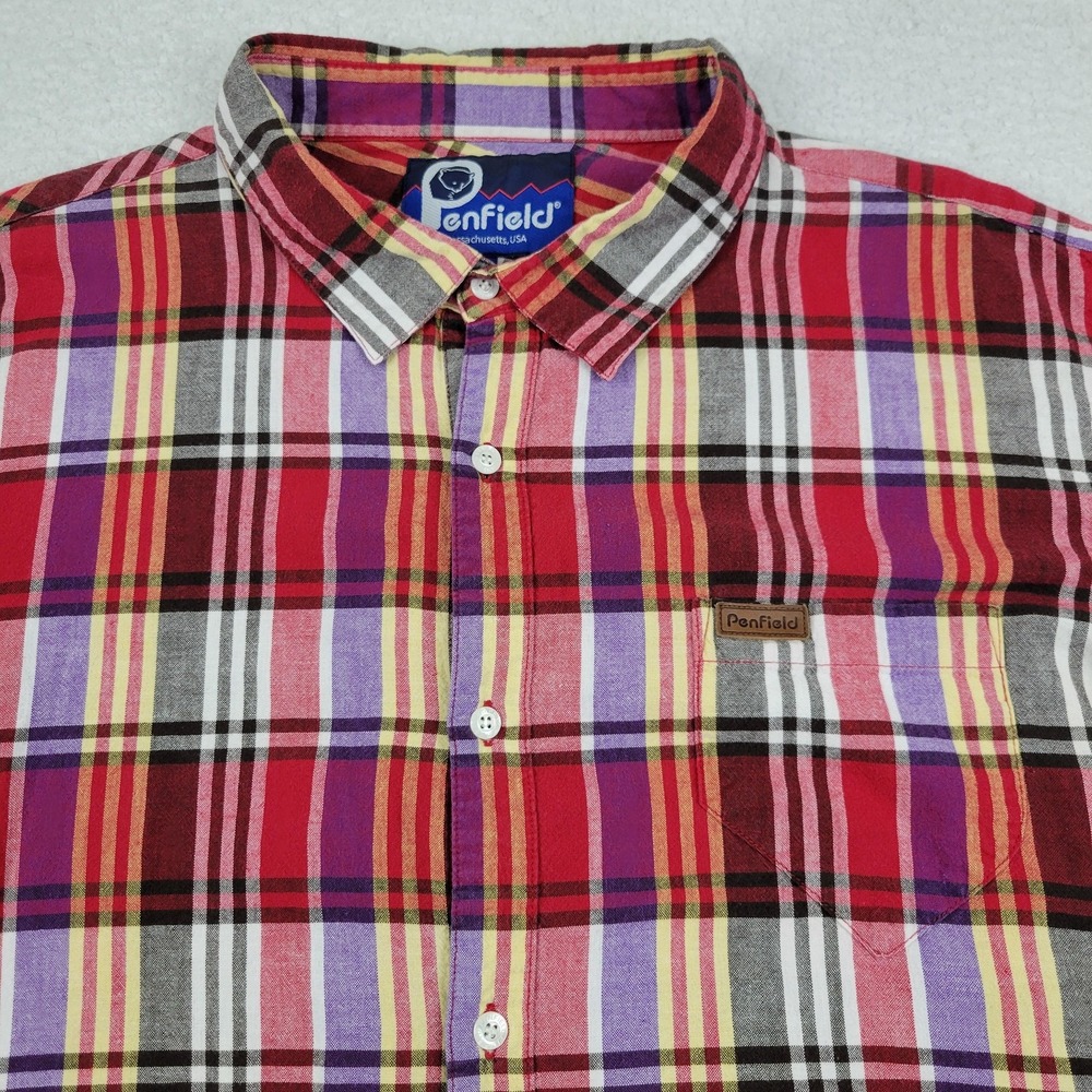 Penfield Shirt Mens XL‎ Red Purple Yellow Plaid Button Down Casual Cotton